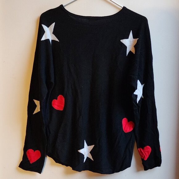 brit.ny Black Stars Hearts Scoop Neck Sweater Size Large - Picture 14 of 14